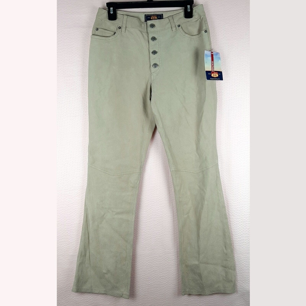 NEW Vintage Route 66 Women Genuine Leather Distressed Pants Beige Size 8